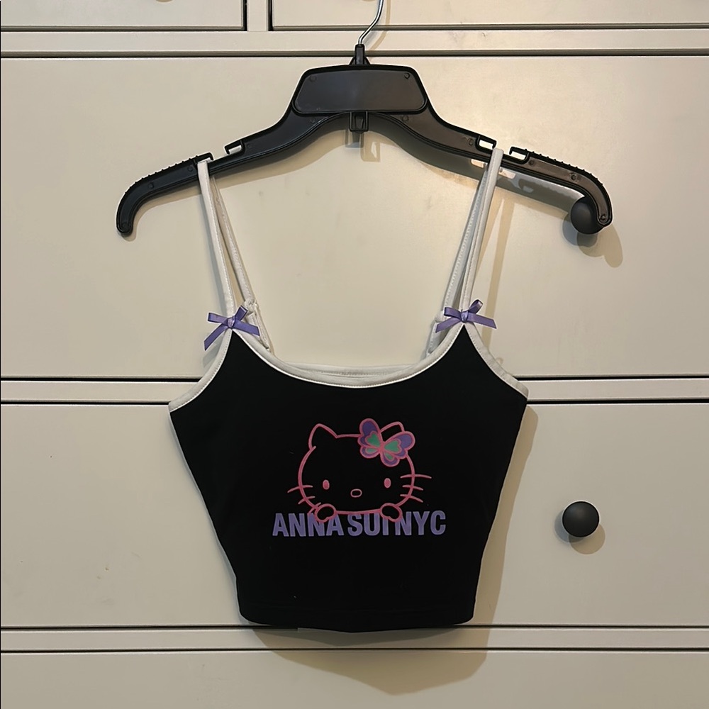 Anna Sui Black and Purple Hello Kitty Crop Top